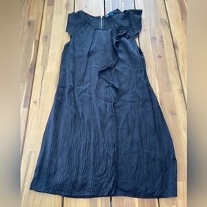 Oasis‎ Womens Black Sheath Mini Dress Sleeveless Ruffle Crew Neck Size 10
